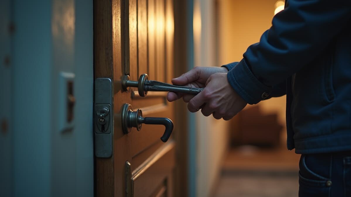 Locksmith Brookline unlocking a locked front door using professional tools