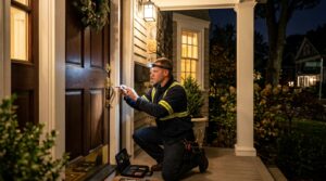 Emergency locksmith in Newton MA helping with a home lockout.