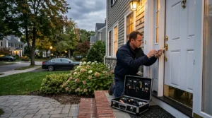 Emergency Locksmith in Needham MA helping a homeowner with a residential lockout