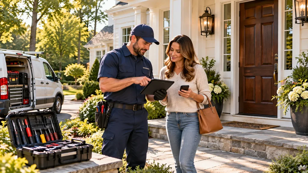 Emergency locksmith assisting a homeowner with lost keys and a lockout problem in Wellesley, MA.